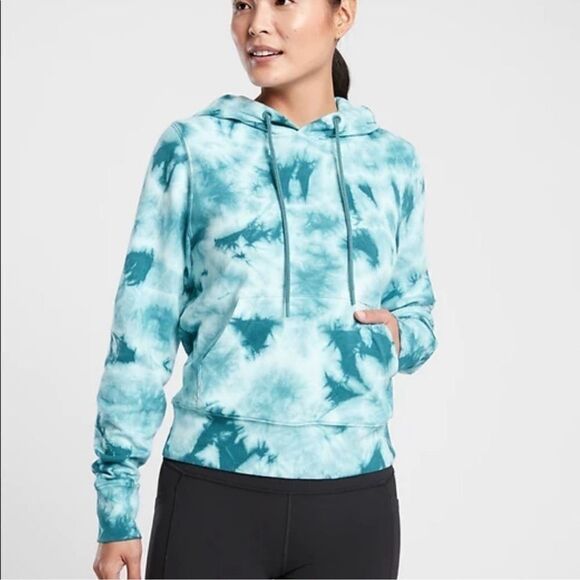 Athleta Tops - Athleta L Blue Indigo Cloud Tie Dye Cotton Interior Hoodie Sweatshirt